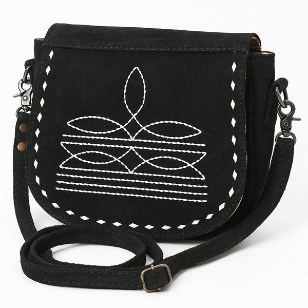 ADBG1622A American Darling Western Black Suede Genuine Leather Crossbody Bag with Craftsmanship Handcrafted Design