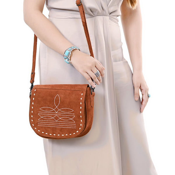 ADBG1622 American Darling Western Suede Genuine Leather Crossbody Bag with Craftsmanship Handcrafted Design