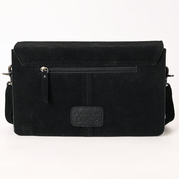ADBG1623A American Darling Black Western Genuine Suede Leather Envelop Bag with Hand-Tooled Detailing