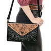 ADBG1623A American Darling Black Western Genuine Suede Leather Envelop Bag with Hand-Tooled Detailing
