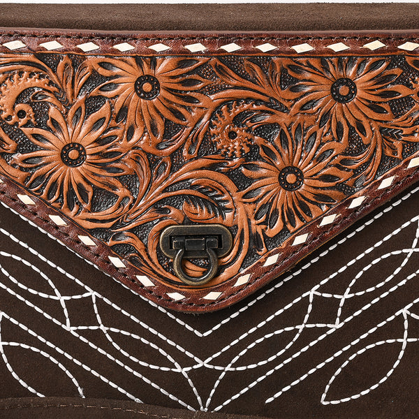 ADBG1623 American Darling Western Genuine Suede Leather Envelop Bag with Hand-Tooled Detailing