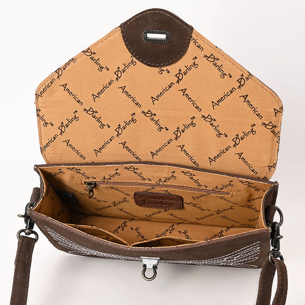 ADBG1623 American Darling Western Genuine Suede Leather Envelop Bag with Hand-Tooled Detailing
