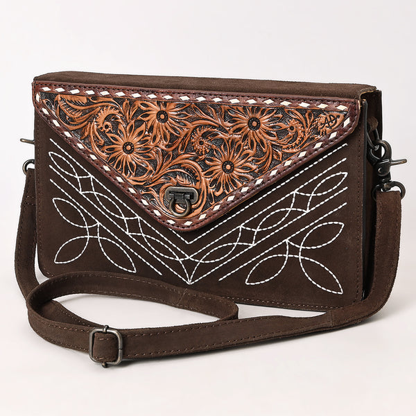 ADBG1623 American Darling Western Genuine Suede Leather Envelop Bag with Hand-Tooled Detailing