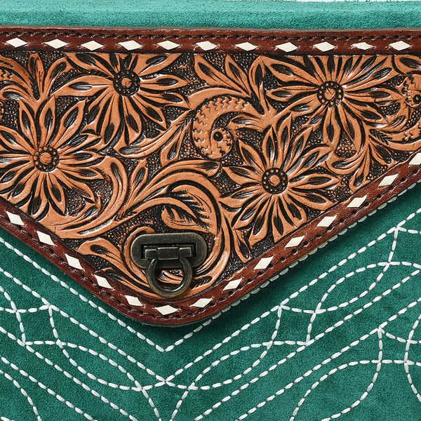 ADBG1623 American Darling Western Genuine Suede Leather Envelop Bag with Hand-Tooled Detailing