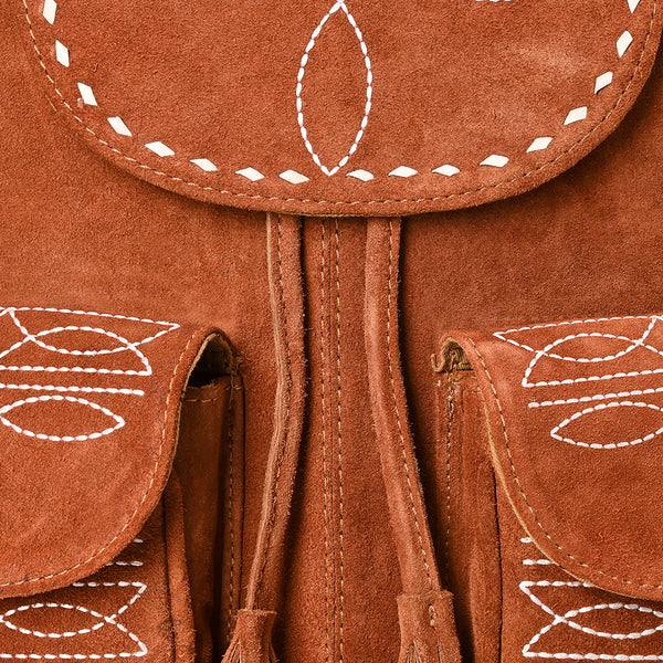 ADBG1624 American Darling Western Genuine Suede Leather Backpack Bag with Craftsmanship and Boot-Stitched Accents