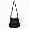 ADBG1625A American Darling Black Genuine Suede Western Leather Crossbody Bag with Boot Stitch Detail & Fringe