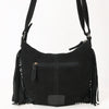 ADBG1625A American Darling Black Genuine Suede Western Leather Crossbody Bag with Boot Stitch Detail & Fringe