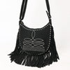 ADBG1625A American Darling Black Genuine Suede Western Leather Crossbody Bag with Boot Stitch Detail & Fringe