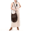 ADBG1625 American Darling Western Leather Genuine Suede Crossbody Bag Boot Stitch Detail & Fringe