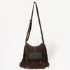 ADBG1625 American Darling Western Leather Genuine Suede Crossbody Bag Boot Stitch Detail & Fringe
