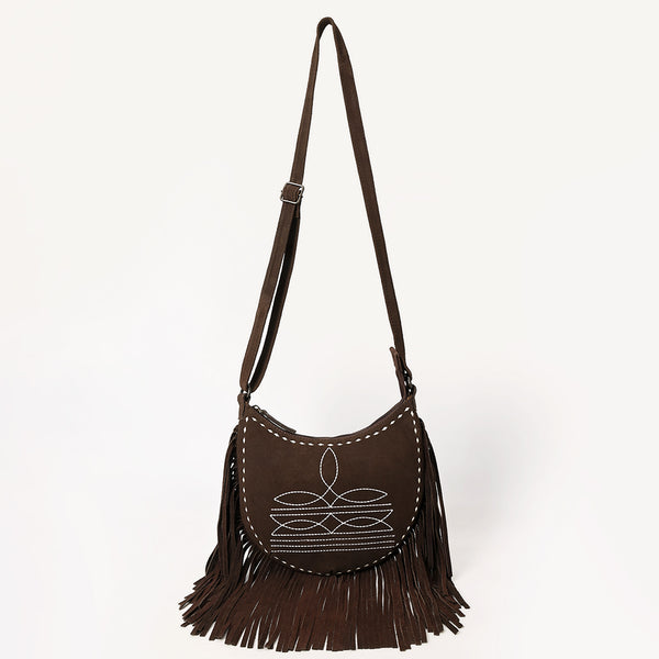ADBG1625 American Darling Western Leather Genuine Suede Crossbody Bag Boot Stitch Detail & Fringe