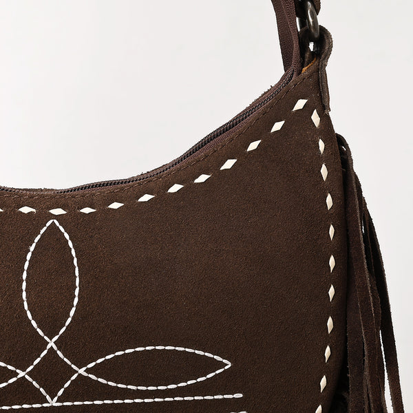 ADBG1625 American Darling Western Leather Genuine Suede Crossbody Bag Boot Stitch Detail & Fringe