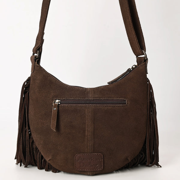 ADBG1625 American Darling Western Leather Genuine Suede Crossbody Bag Boot Stitch Detail & Fringe