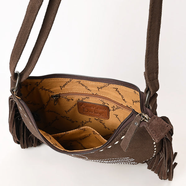 ADBG1625 American Darling Western Leather Genuine Suede Crossbody Bag Boot Stitch Detail & Fringe