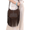 ADBG1625 American Darling Western Leather Genuine Suede Crossbody Bag Boot Stitch Detail & Fringe