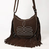 ADBG1625 American Darling Western Leather Genuine Suede Crossbody Bag Boot Stitch Detail & Fringe
