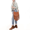 ADBG1625 American Darling Western Leather Genuine Suede Crossbody Bag Boot Stitch Detail & Fringe