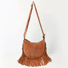ADBG1625 American Darling Western Leather Genuine Suede Crossbody Bag Boot Stitch Detail & Fringe