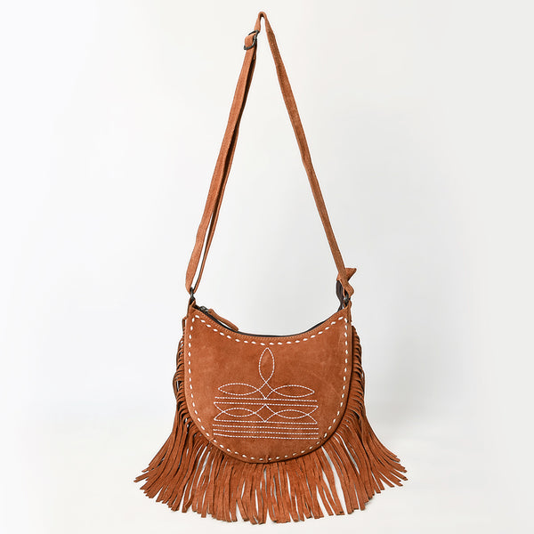 ADBG1625 American Darling Western Leather Genuine Suede Crossbody Bag Boot Stitch Detail & Fringe