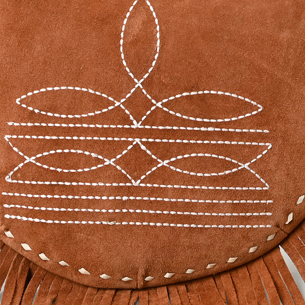ADBG1625 American Darling Western Leather Genuine Suede Crossbody Bag Boot Stitch Detail & Fringe