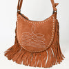 ADBG1625 American Darling Western Leather Genuine Suede Crossbody Bag Boot Stitch Detail & Fringe