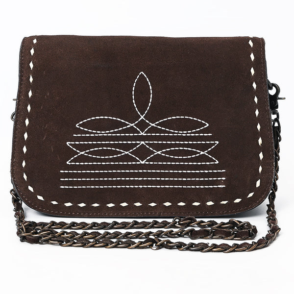ADBG1626 American Darling Western Genuine Suede Leather Crossbody Bag with Buck Stitch & Boot-Stitched Detailing