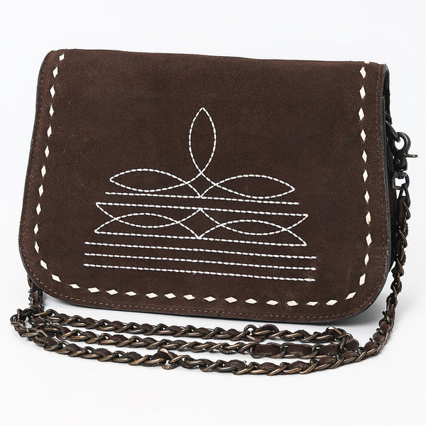 ADBG1626 American Darling Western Genuine Suede Leather Crossbody Bag with Buck Stitch & Boot-Stitched Detailing