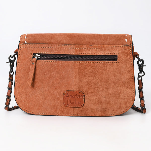ADBG1626 American Darling Western Genuine Suede Leather Crossbody Bag with Buck Stitch & Boot-Stitched Detailing