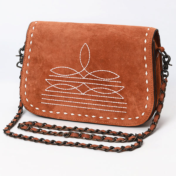 ADBG1626 American Darling Western Genuine Suede Leather Crossbody Bag with Buck Stitch & Boot-Stitched Detailing