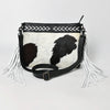 ADBG1628 American Darling Hair-On Cowhide Western Leather Crossbody Bag with Fringes & Genuine Leather Trim