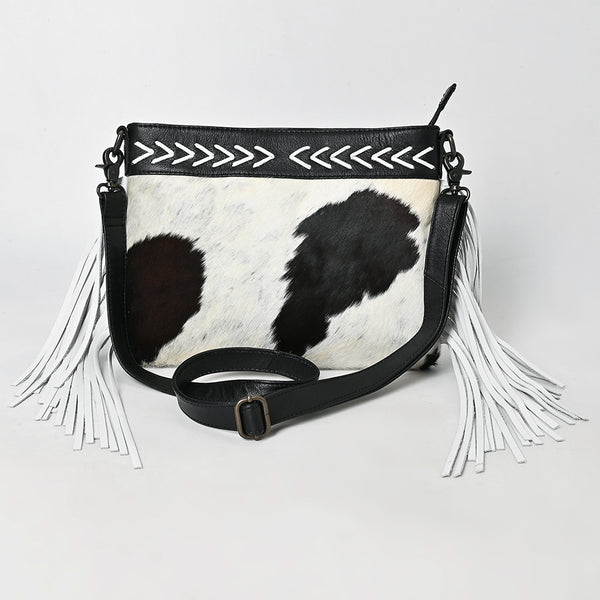ADBG1628 American Darling Hair-On Cowhide Western Leather Crossbody Bag with Fringes & Genuine Leather Trim