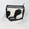 ADBG1628 American Darling Hair-On Cowhide Western Leather Crossbody Bag with Fringes & Genuine Leather Trim