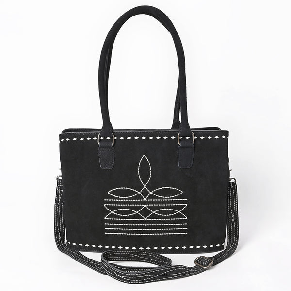 ADBG1629 American Darling Western Genuine Suede Leather Tote Bag with Buck Stitch & Boot-Stitched Detailing