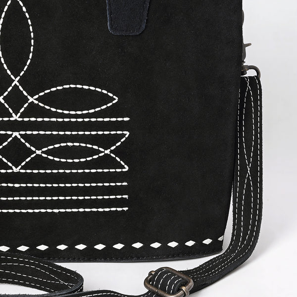 ADBG1629 American Darling Western Genuine Suede Leather Tote Bag with Buck Stitch & Boot-Stitched Detailing