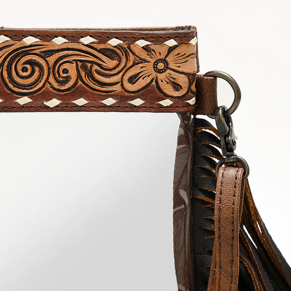 ADBG1174 American Darling Hand Tooled Leather Fringe Clear Crossbody -Western Stadium Bag