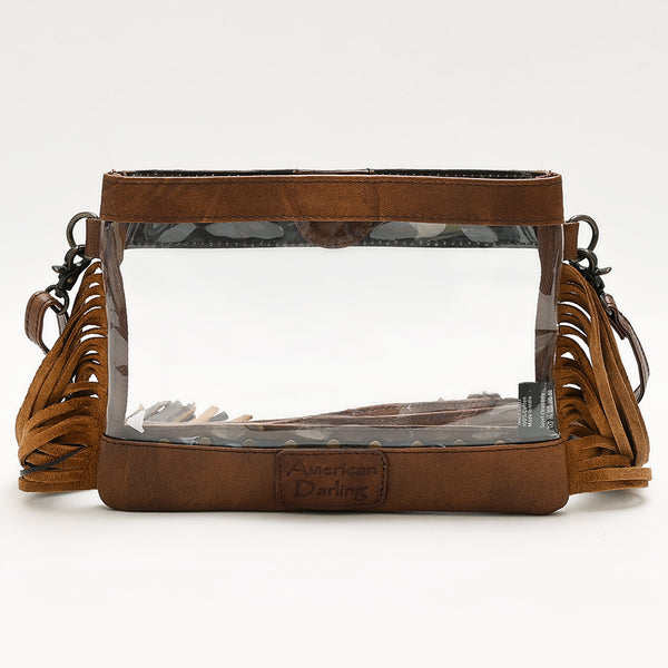 ADBG1174 American Darling Hand Tooled Leather Fringe Clear Crossbody -Western Stadium Bag