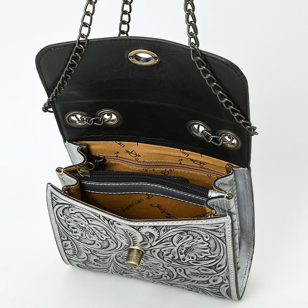 ADBG1630 American Darling Hand-Tooled Leather Small Cross Body Bag with Floral Carving & Western Detailing