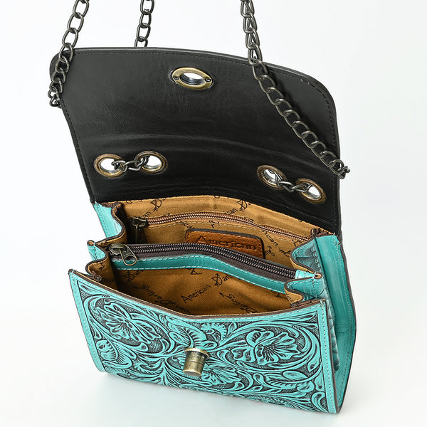 ADBG1630 American Darling Hand-Tooled Leather Small Cross Body Bag with Floral Carving & Western Detailing