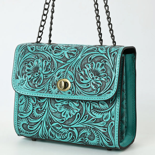 ADBG1630 American Darling Hand-Tooled Leather Small Cross Body Bag with Floral Carving & Western Detailing