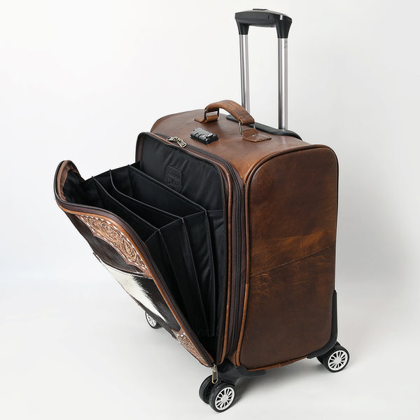 ADBG1571 American Darling Western Leather Travel Case with Hair-On Cowhide & Hand Tooled Floral