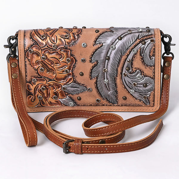 ADBG1631 American Darling Hand-Tooled Leather Organiser Bag with Floral Carving & Western Embossed Detailing