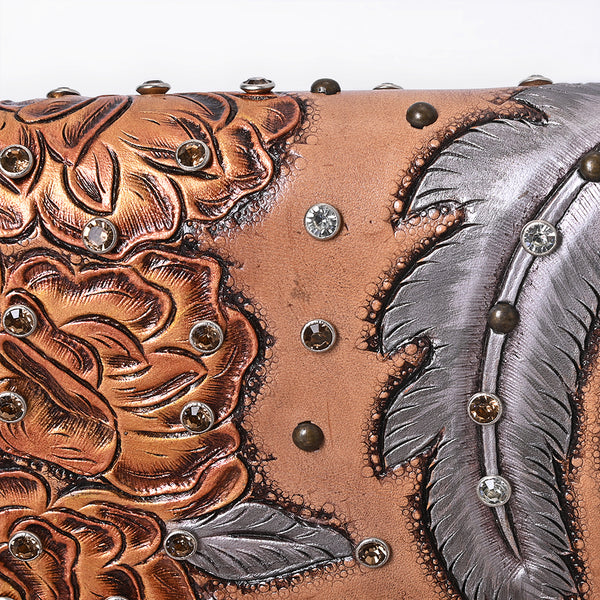 ADBG1631 American Darling Hand-Tooled Leather Organiser Bag with Floral Carving & Western Embossed Detailing
