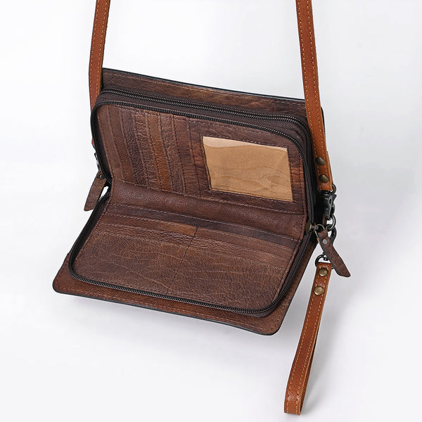 ADBG1631 American Darling Hand-Tooled Leather Organiser Bag with Floral Carving & Western Embossed Detailing