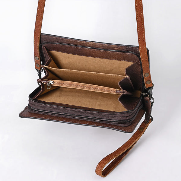 ADBG1631 American Darling Hand-Tooled Leather Organiser Bag with Floral Carving & Western Embossed Detailing