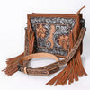 ADBG1632 American Darling Hand-Tooled Leather Cross Body Bag with Floral Carving, Fringes & Western Detailing