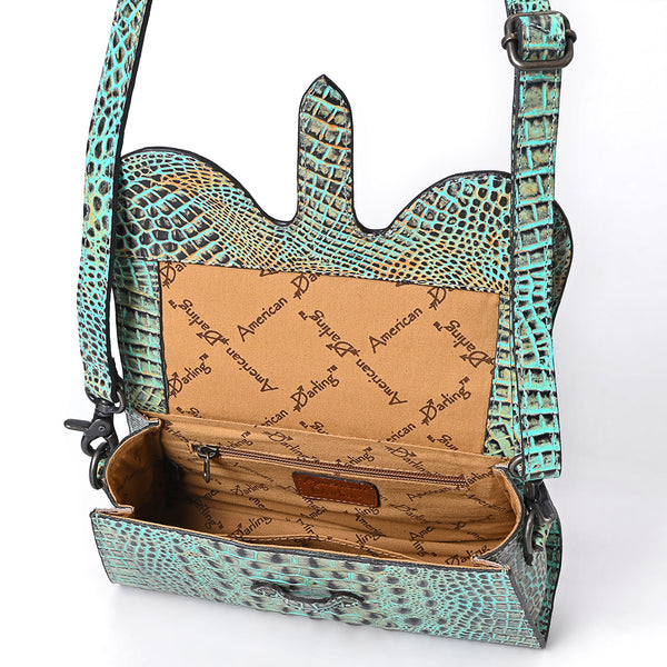 ADBG1635 American Darling Crocodile Embossed Leather Cross Body Bag with Western Detailing & Premium Craft