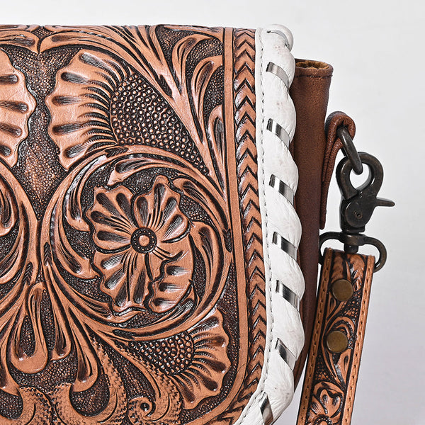 ADBG1636 American Darling Hand Tooled Leather Cross Body Bag with Western Carving and Adjustable Strap