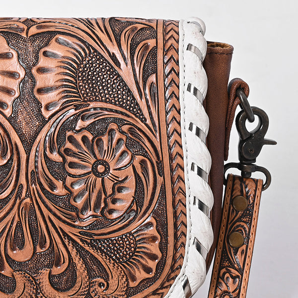 ADBG1636 American Darling Hand Tooled Leather Cross Body Bag with Western Carving and Adjustable Strap