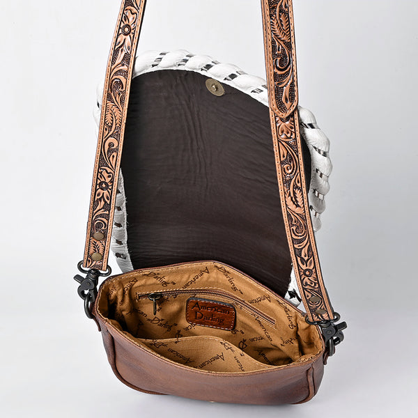 ADBG1636 American Darling Hand Tooled Leather Cross Body Bag with Western Carving and Adjustable Strap