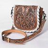ADBG1636 American Darling Hand Tooled Leather Cross Body Bag with Western Carving and Adjustable Strap